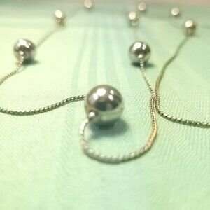Silver Tone 47" Long Station Bead Necklace Extra Long Layering Circa 1980s
